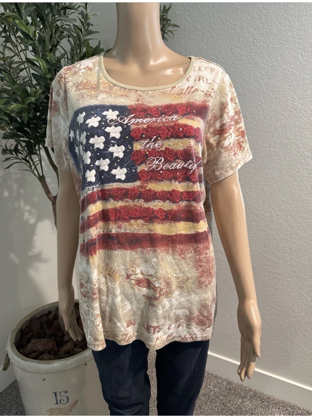 Essentials Women's Size OX Short Sleeve Tee - Beige, Red, Blue-004